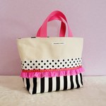 ネオンピンクとモノクロのちょっとキッチュな帆布のトートバッグ・受注制作