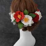和装髪飾り 紅白椿のヘッドドレス 