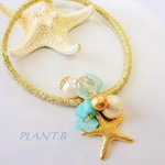 《再３販》プチプラ☆スターフィッシュと天然石のお気軽サマーヘアゴム（４色展開）
