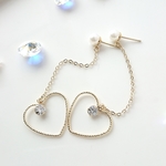 パール×ハートフープのシンプルロングピアス/イヤリング
