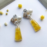 かすみ草とキラキラ&パールビジュー イヤリング／ピアス