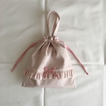 【送料無料】小さな星⭐️のフリル巾着 グレイッシュピンク M 持ち手付き No.49