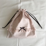 【送料無料】 小さな星⭐️のフリル巾着 グレイッシュピンク L No.52