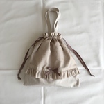 【送料無料】小さな星⭐️のフリル巾着 ソイラテ M  持ち手付き No.53