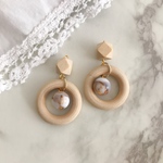 ナチュラルウッドのマーブルピアス/イヤリング＊P190417