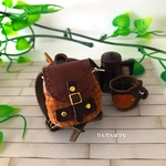  再販ミニミニ リュック 茶色格子柄 ミニ革本付き