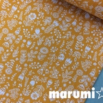 110×50★綿麻★ボタニカル柄★山吹色