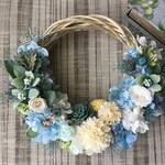 * Light blue × Rose * wreath * ハーフリース ギフト