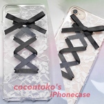 iPhone ケース ブラック リボン レース ハンドメイド