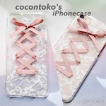セール iPhone ケース ピンク リボン レース ハンドメイド 