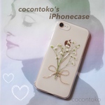  iPhoneケース かすみ草 ゴールドリボン ハンドメイド   