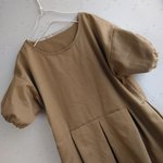 チノ素材ツイル半袖ウエストタックワンピースロング