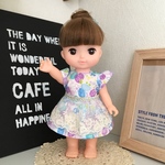 ブルーの花柄ちょうちょ エプロンワンピース＊メルちゃん ソランちゃんの服＊