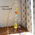 母の日ギフト☆スタンド付き☆黄色のオーロラ ドロップ✴︎スワロフスキー サンキャッチャー✴︎