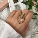 【セール】太めのリングとハート&パール リング