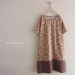 ポンチョ。すそ切り替えワンピース。ブラウン花。【М】