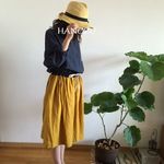 millky307様用【yellow】リネンの膝丈ギャザースカート