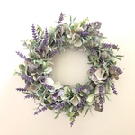 ユーカリと紫陽花のラベンダーリース　約直径27cm　アンティーク風　造花　グレイッシュ　シャビーシック　アーティフィシャルフラワー