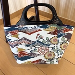ウッドハンドルバッグ 着物リメイク(紅型) 訳あり