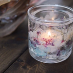 Happy Flower glass candle Hydrangea（キャンドルホルダー/ハンドメイドキャンドル/ソイキャンドル/紫陽花/かすみ草/ブルー/シルバー/水色）