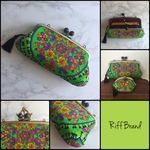 緑 シンメトリー  花柄 ビンテージ生地 親子がま口 財布 長財布 がま口財布