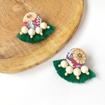 vintage_ fringe green カラフル ウッドビーズ みどり おおぶり バンダナ ビンテージ 金属アレルギー対応