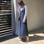  (再販)リネンエプロンワンピース(ネイビー)