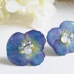 海の蒼 紫陽花 押し花2wayピアス