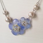 ネモフィラ押し花　コットンパールネックレス