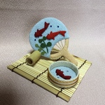 ちりめん細工 ・うちわの夏飾り(金魚)