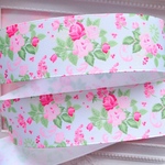 【8411】2m350円 38mm幅 グログランリボン フラワー 花柄 ピンク