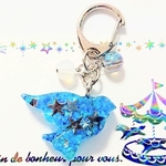 1424 アクアオーラとルナフラッシュ付き幸せの青い鳥レジンキーホルダー   
