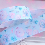 【8356】2m350円 38mm幅 グログランリボン フラワー 花柄 ライトブルー 花柄