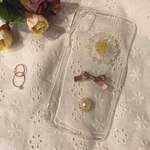 クリアフラワー🌼iPhoneケース リボン ガーリー フラワーカボション