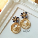 -華series-デザインリングと花パールピアス