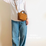 DENGLI.ミニショルダートートバッグ/キャメル色/パラフィン加工帆布/撥水効果/軽くて丈夫/ミニ