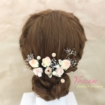 髪飾り 結婚式 ヘッドドレス お呼ばれ ヘアアクセサリー ウェディング  ブライダル かすみ草 ヘッドパーツ  ヘアパーツ ローズ ピンク 二次会 パーティ ヘアアレンジ 卒業式 花 列席 成人式