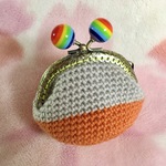 こま編みのがま口 オレンジ×グレー