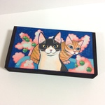 手描き 【猫の木箱】 ペンケース 猫 茶トラ ハチワレ アニマル 小物入れ ペンケース 筆入れ 原画 イラスト アート 絵 絵画 カラフル