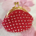 ビーズ編みのがま口 レッド×クリア