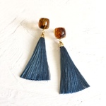 べっ甲とライトネイビータッセル　イヤリング＆ピアス