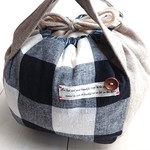 リネンの…『Colon●巾着bag 』(大)■ブロックチェック(ブラック)×Linen canvas(ナチュラル)