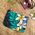 ハワイ♪ふんわりクラッチバッグポーチ　 プルメリア＆モンステラ