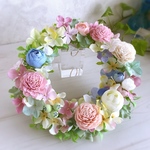 柔らかなローズと紫陽花のリース