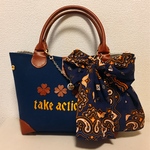 take action now刺繍のスマイルバッグ ネイビーver