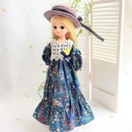 ティアードロングワンピース　ブルーフラワー＊22cmdoll