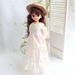 ティアードロングワンピース　ホワイトフラワー＊22cmdoll