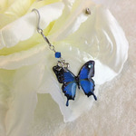 リボンと蝶の樹脂ピアス〔片耳用〕ミッドナイトブルー☆イヤリングへの変更可