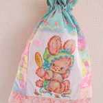 hana*ハンドメイド★レトロアニマル巾着♪パッチワーク★おしゃれバニーちゃん♪