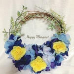 【オーダー作品】紫陽花と薔薇のハーフムーンリース